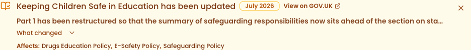 Signal banner showing a government guidance update and the school policies it affects